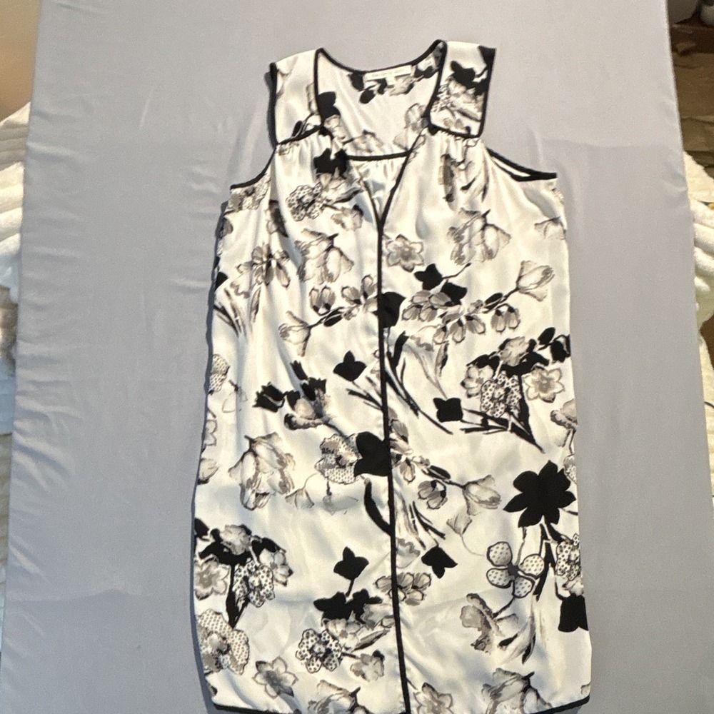 Daniel Rainn Womens Black White Floral Sleeveless Shift Dress Split Neck Medium